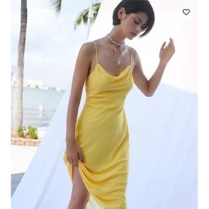 Urban Outfitters Ava Polka Dot Yellow Cowl Neck Midi Dress